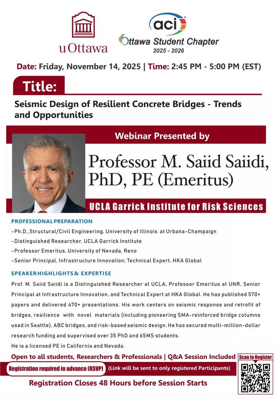 Webinar speaker: Dr Saiid Saiidi
